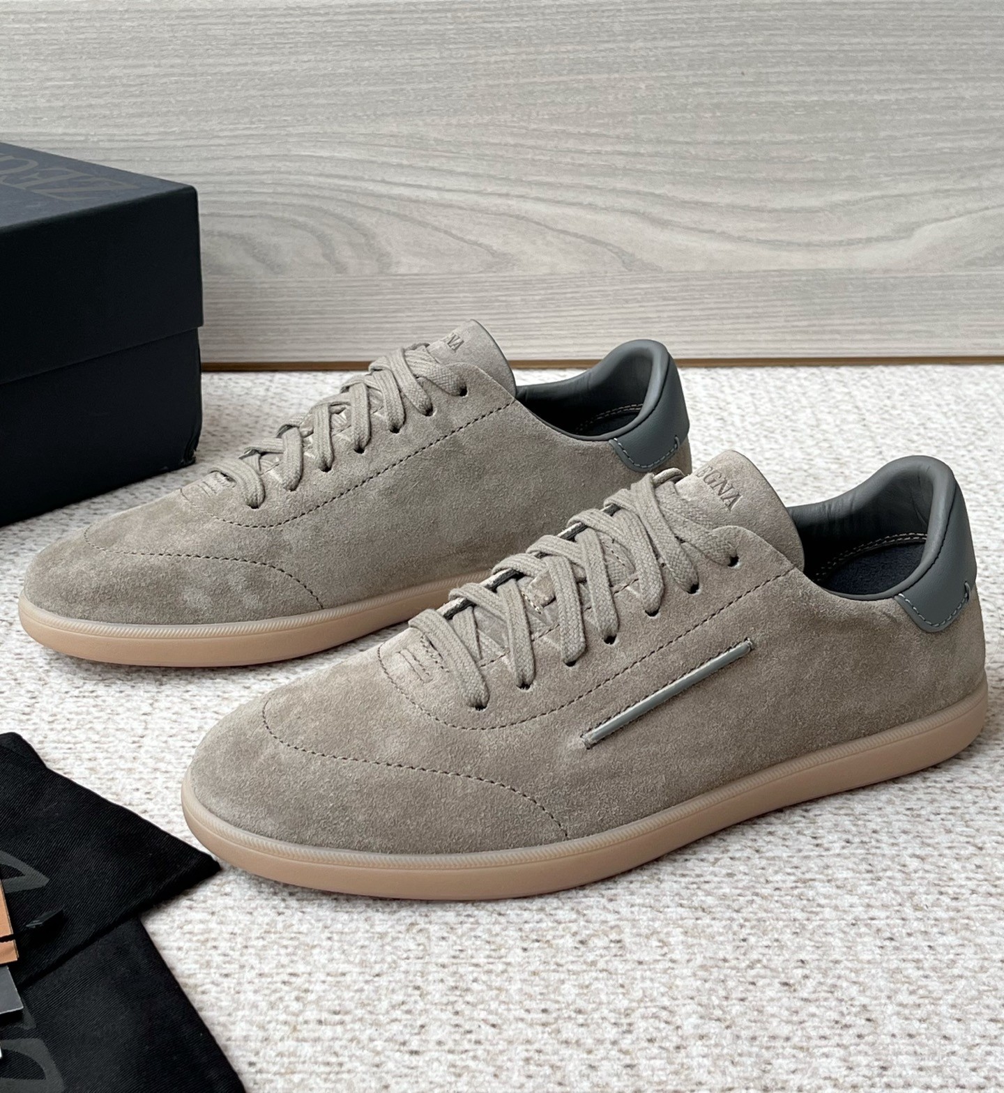 Zegna Dark Brown Suede Lace Up Low Top Sneakers 🎾