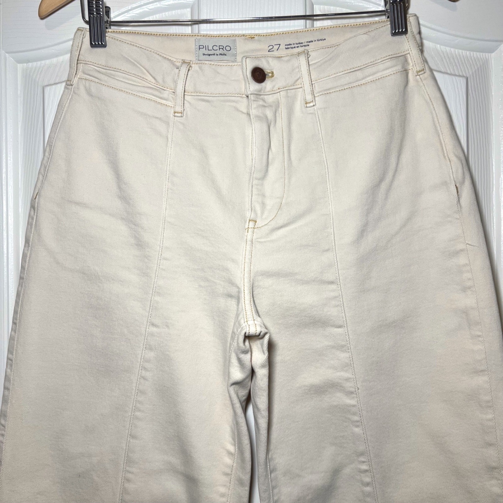 Anthropologie Pilcro Cuffed Crop High-Rise Wide-Leg Cream Color Size 27