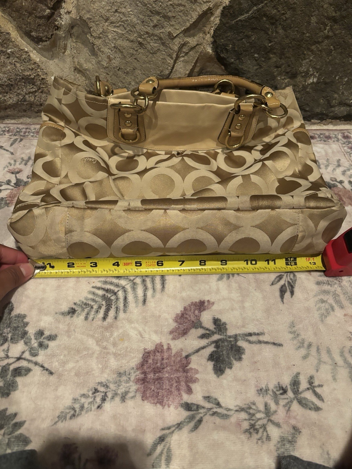 Coach Signature C Beige Medium Satchel/Top Handle Bag, Gold Hardware, Zip