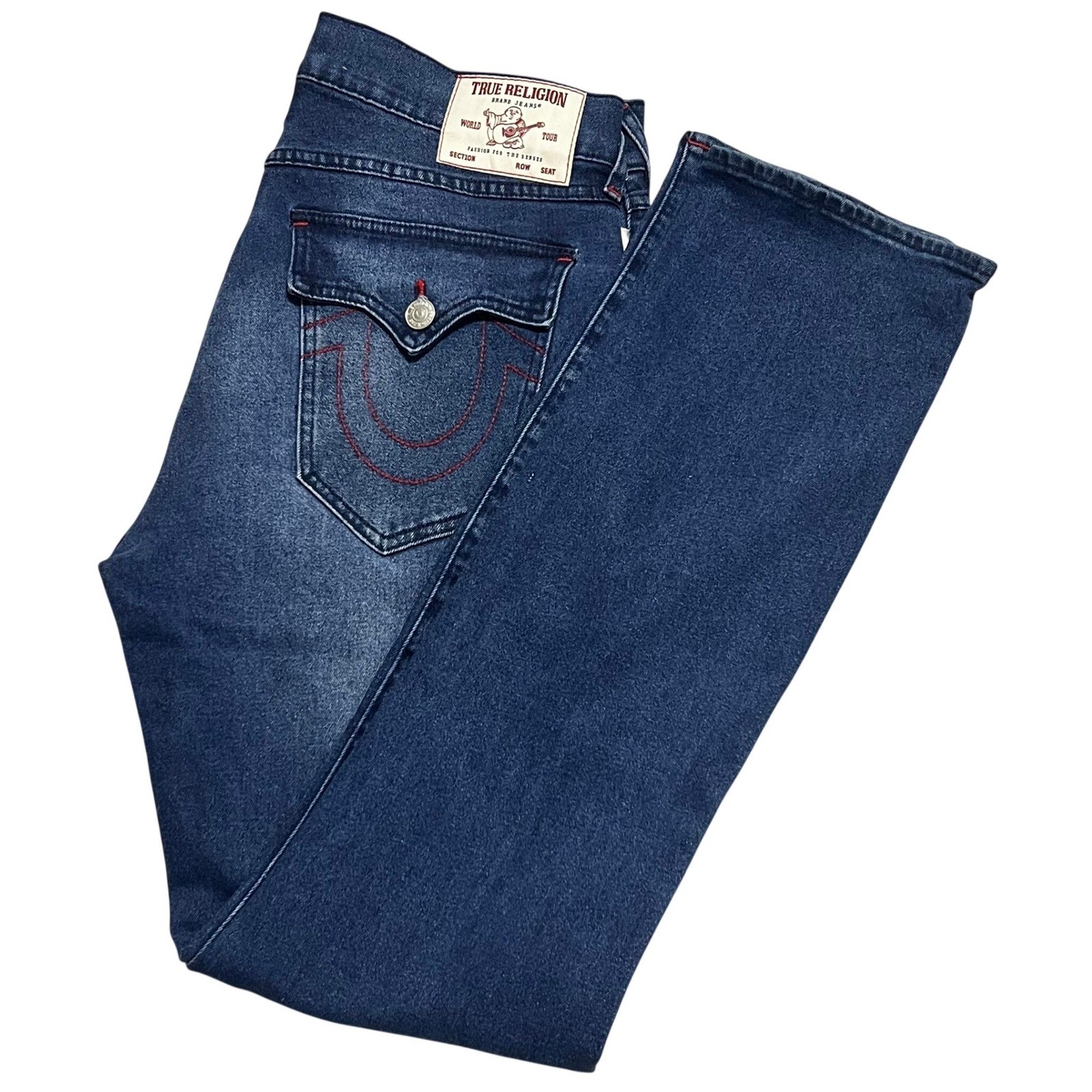 True Religion Ricky Relaxed Straight Mens Jeans Medium Rustic Barn Wash Size 34
