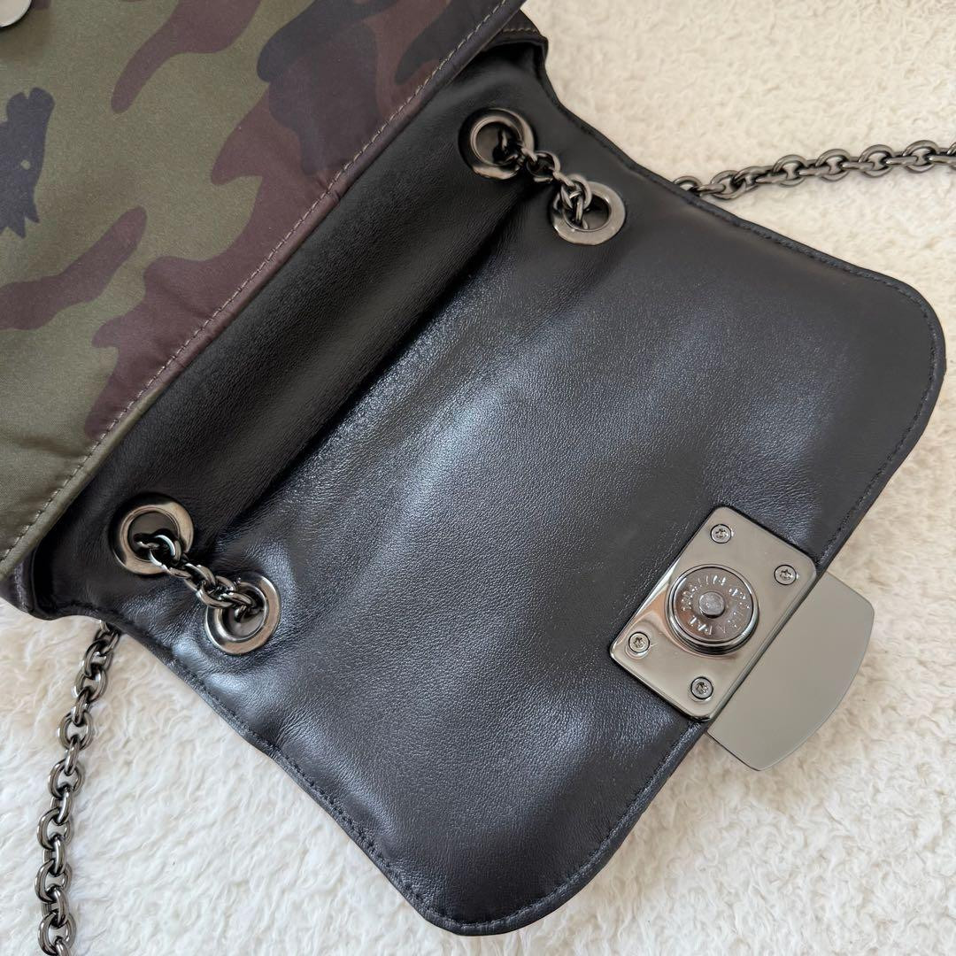 Longchamp Camouflage Nylon Chain Shoulder Bag Crossbody Green Black W 8.7in