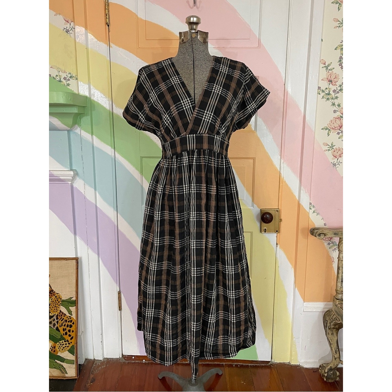 HATCH Tuckernuck Carolina Black Multi Plaid Maternity Maxi Dress Sz 0/XS 🧡🎀