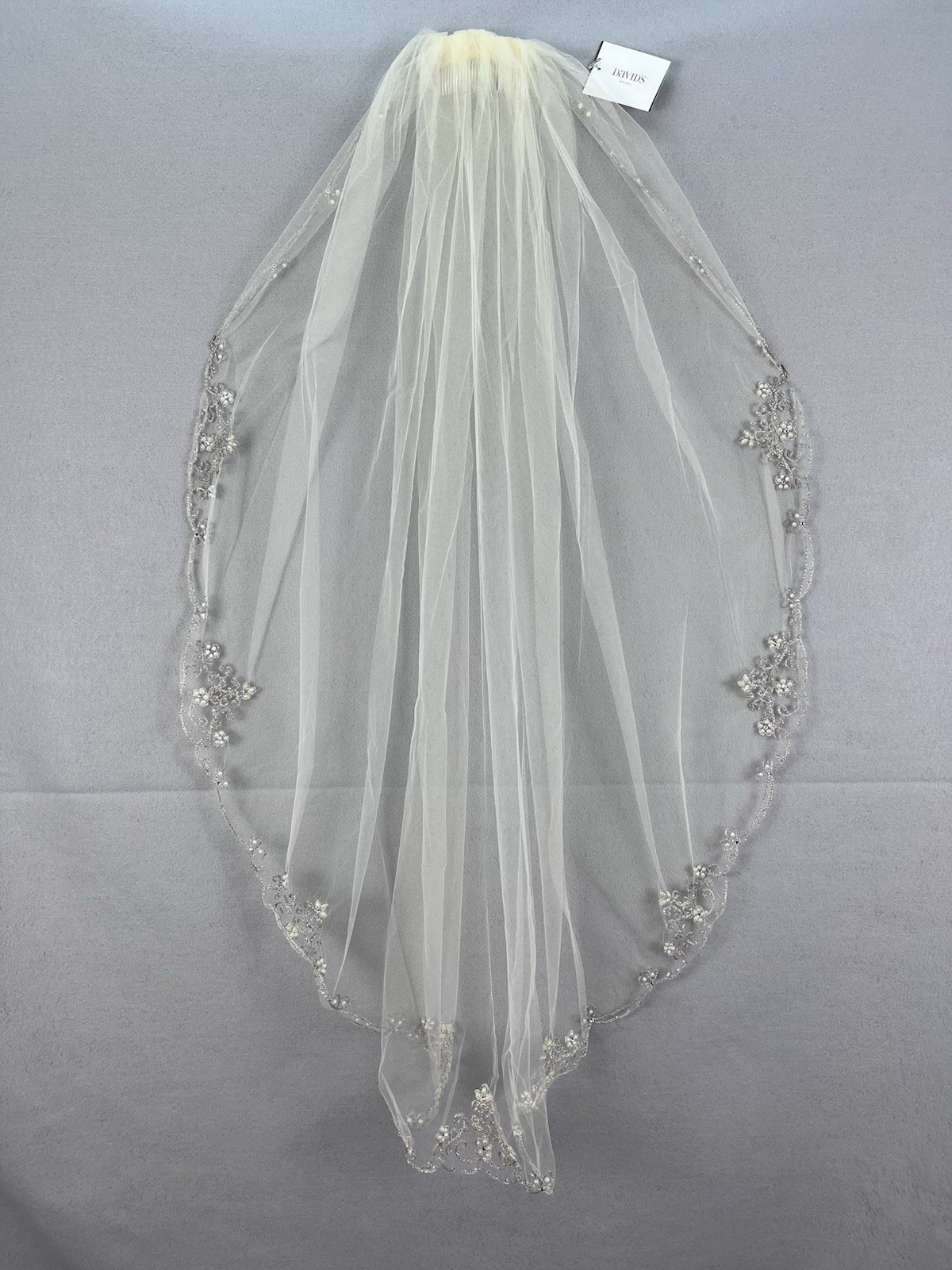 NEW NWT Unused Davids Bridal Veil 40” Inches Champagne Wedding Embroidered Pearl