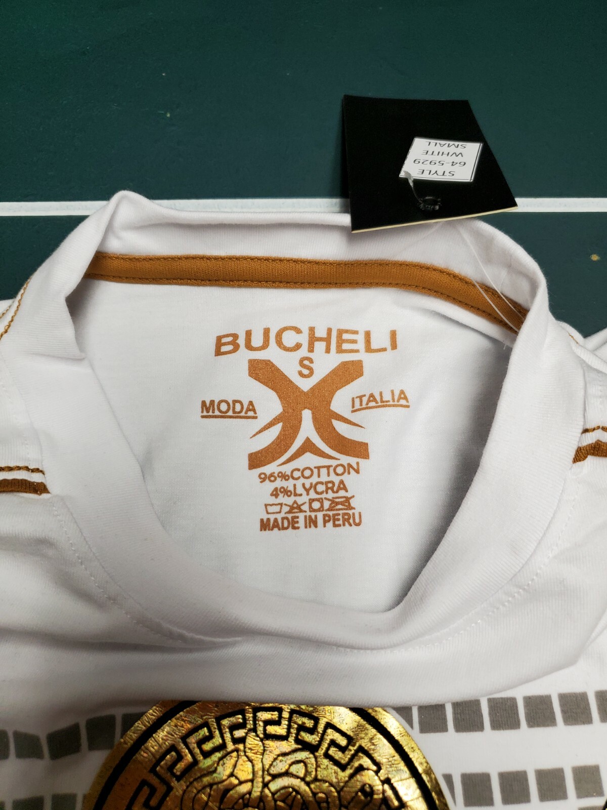 Men’s Bucheli Slim Fit White Cotton/Lycra Stretch Fashion Tee Free Ship