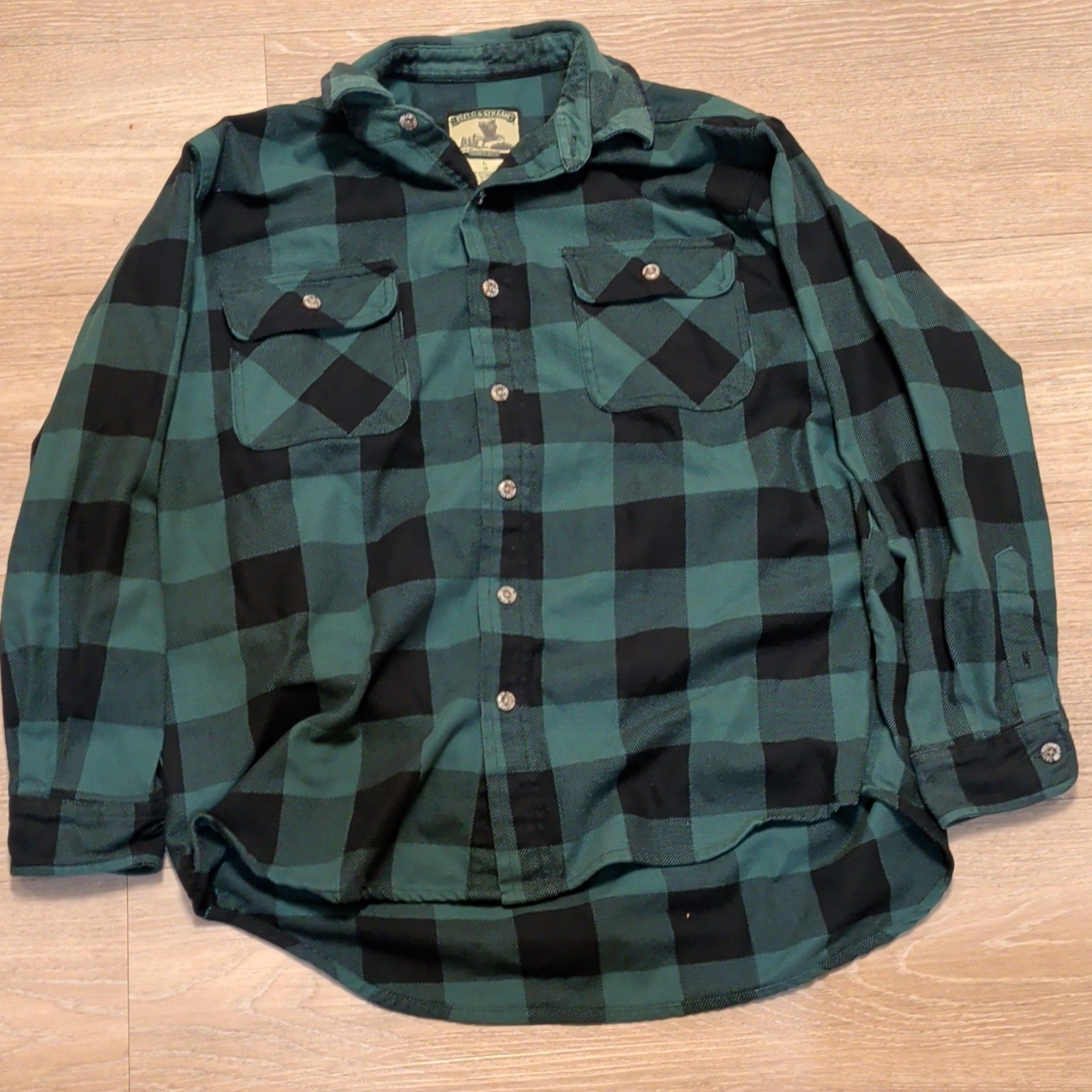 VTG Field & Stream Green Flannel Men’s Sz L Long Sleeve Button Up Heavy 2 Pocket