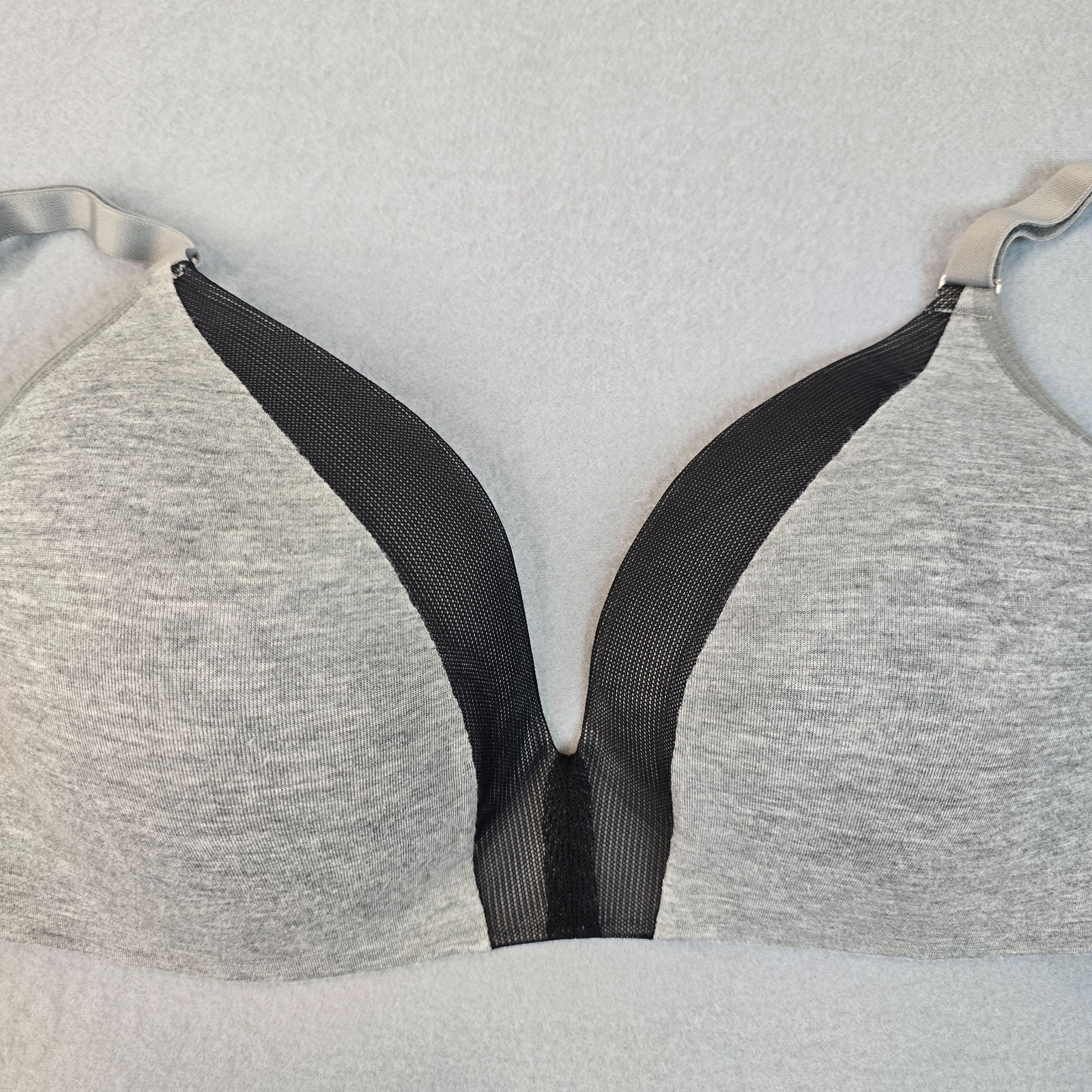 Lively 36D Gray Black Wireless Bra Mesh Trim T Shirt Bra Soft Cup Comfort Bra