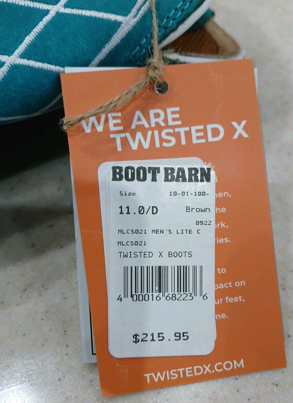 Twisted X Steel Toe Boot Brown/Teal Mens Silze 11D Brand new with Tags.