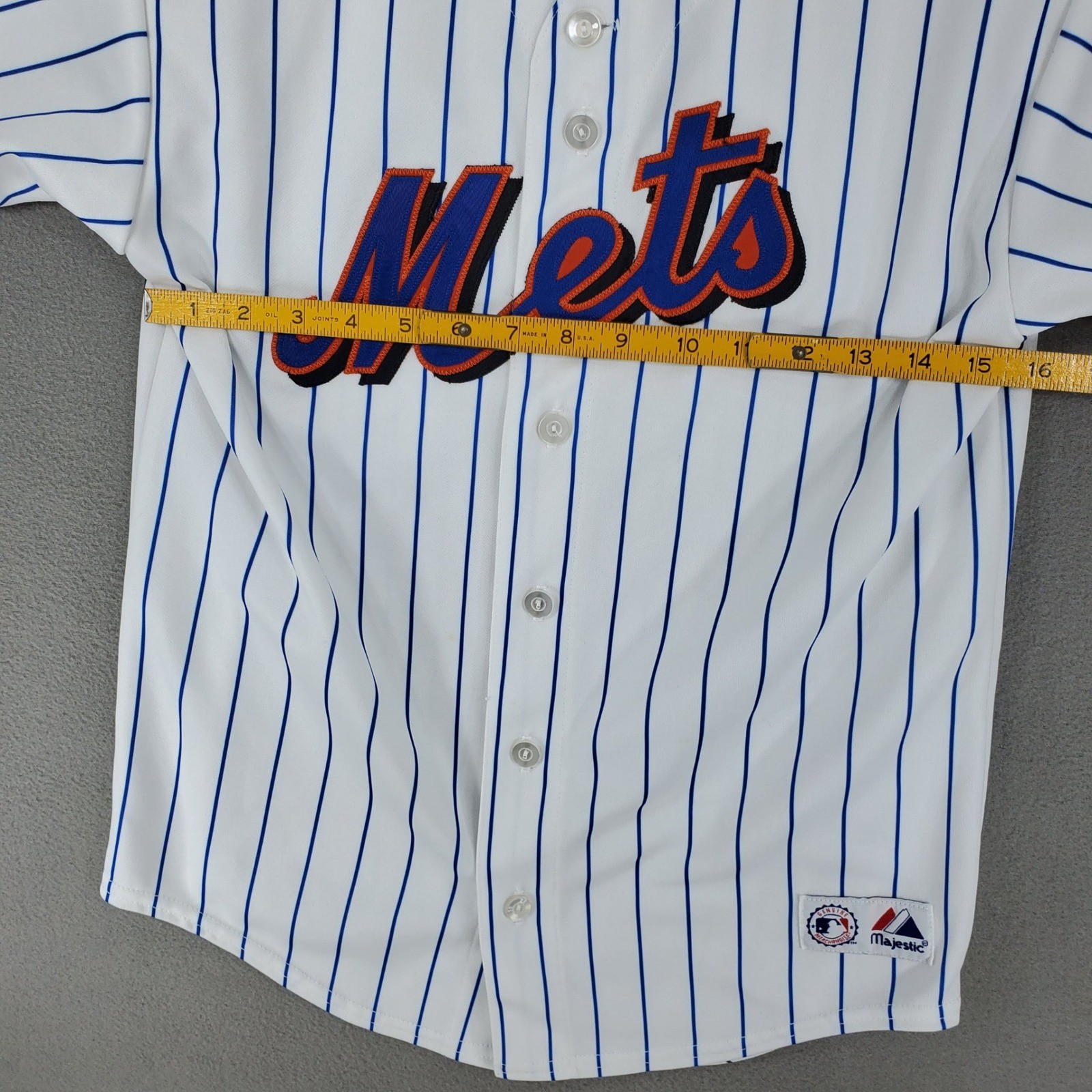 Majestic New York Mets Baseball Jersey Kids L White Pinstripe MLB Button Up USA