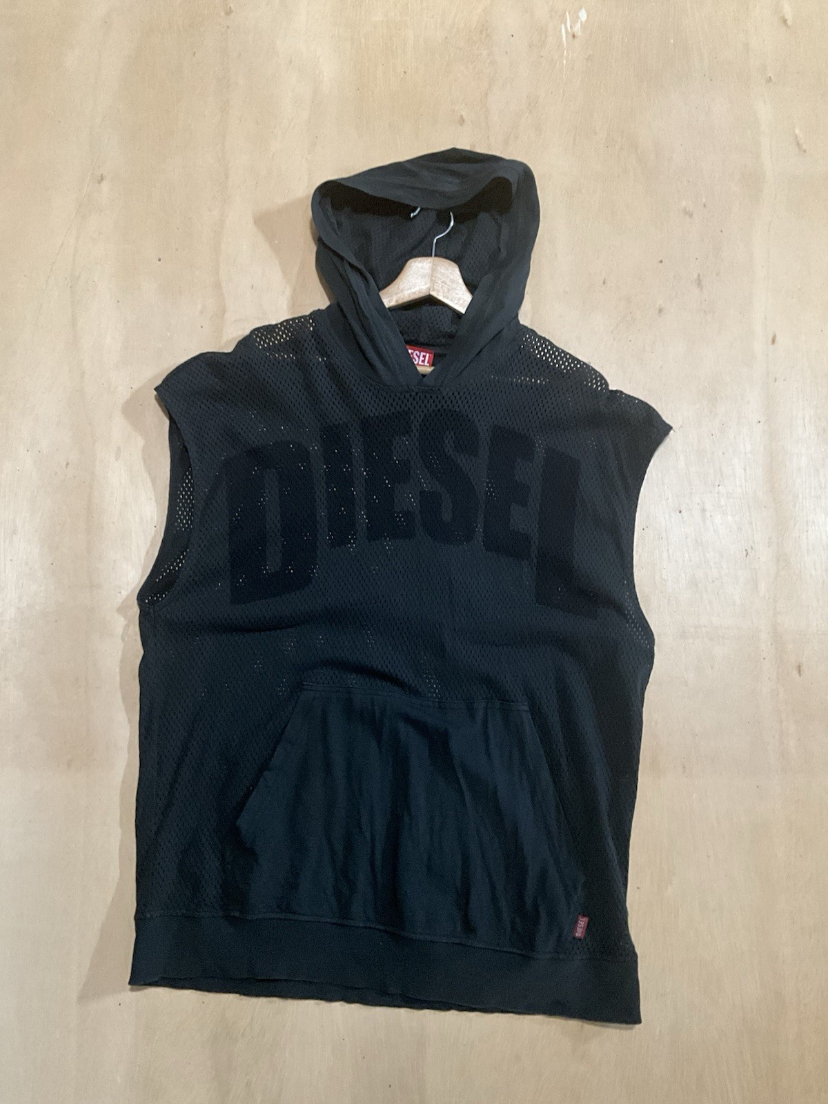 Diesel Men’s Perforated Sleeveless Hooded Jersey Charcoal Size XL