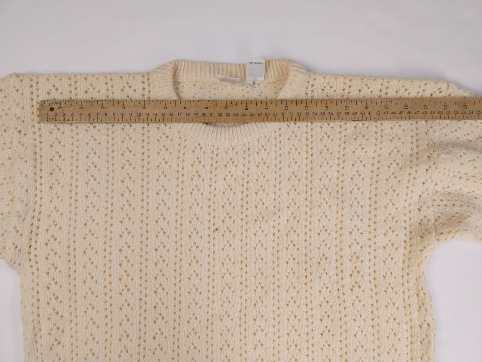 J.G. Hook Vintage Wool Cream Pointelle Needlepoint Embroidered Sweater Medium