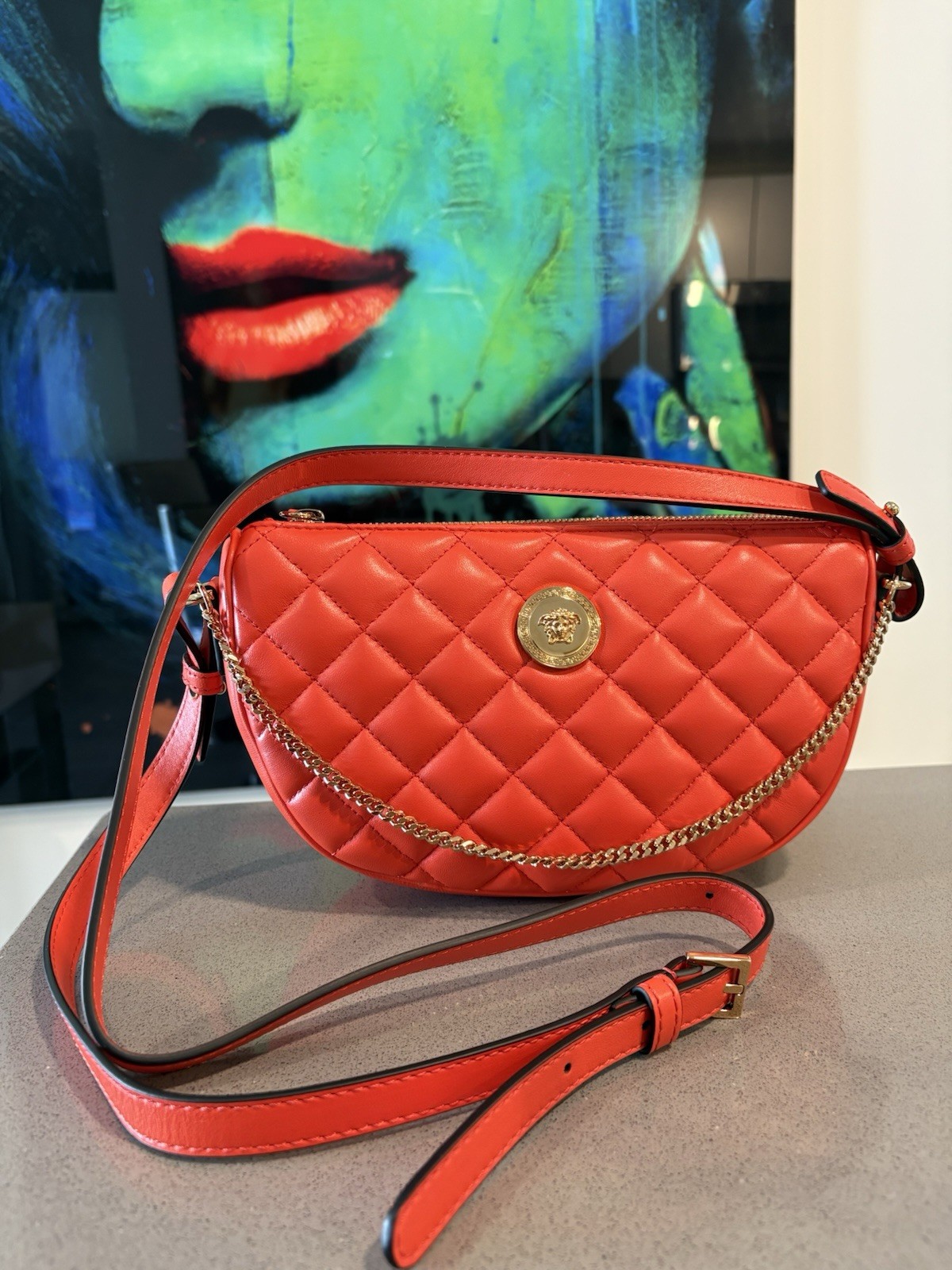 NWT Versace Half Moon Bag + Metal Coral Gold $ 1875 Retail Hot Deal