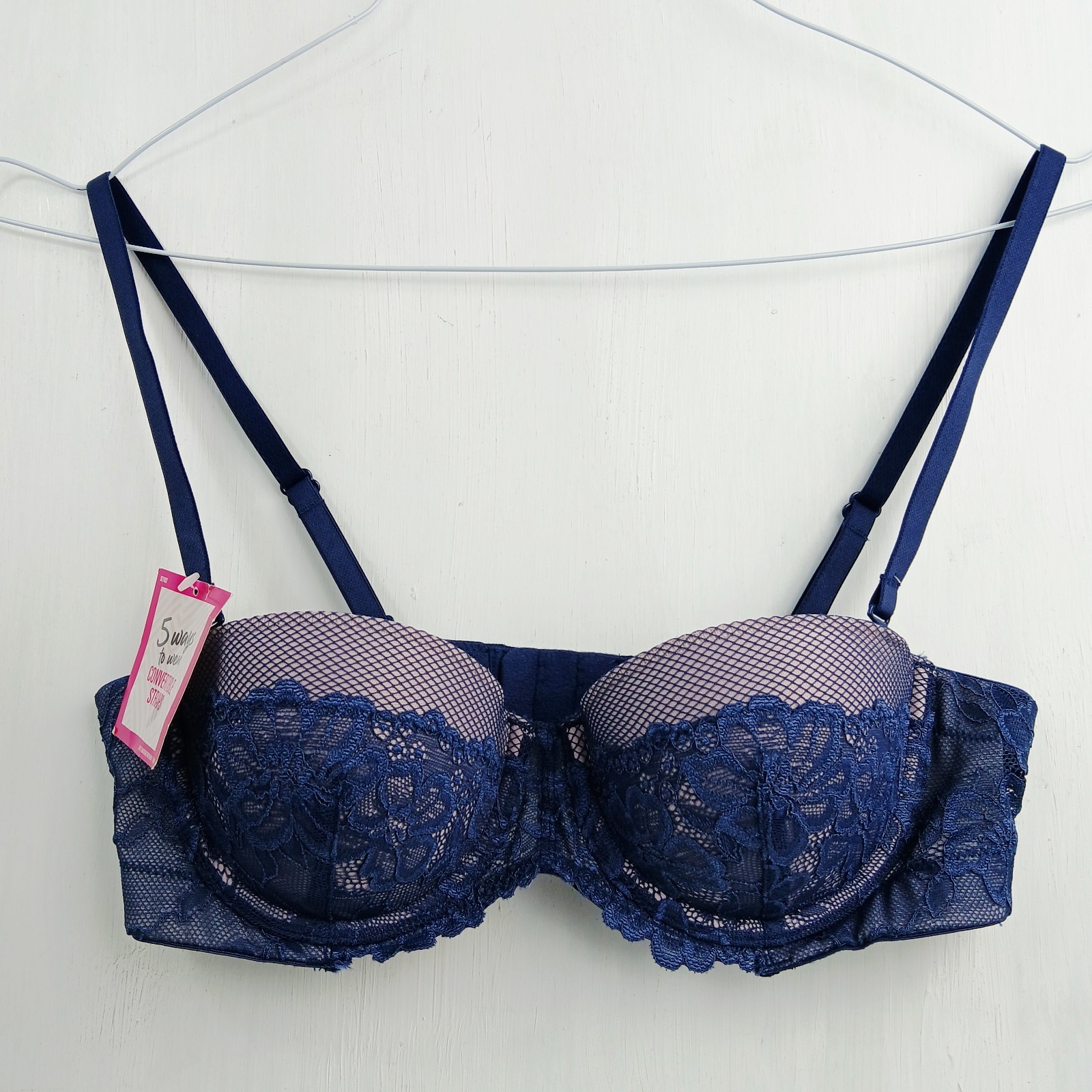 Maidenform Blue Bra 34A Underwire Lace Pushup Multiway Straps SE1102