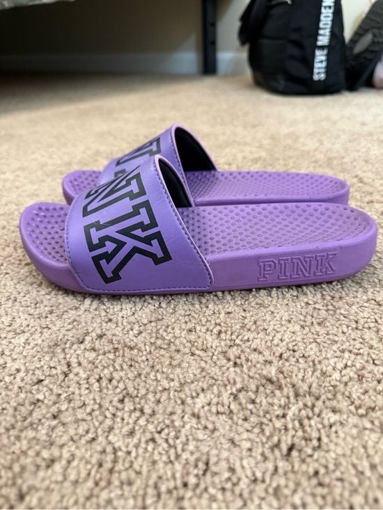 PINK Victoria’s Secret Lavender Slide Sandals with Black Logo