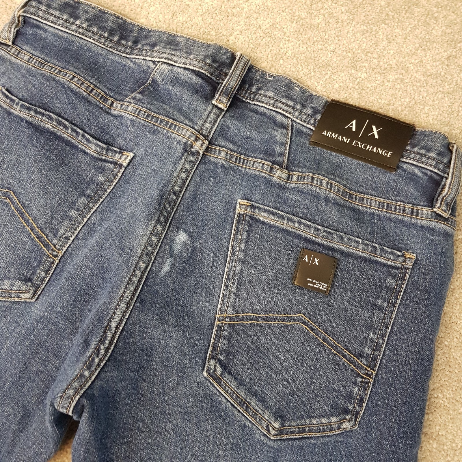 Armani Exchange Mens Jeans 32×31 Blue J13 Slim Stone Wash Denim Zip Fly W32 L31