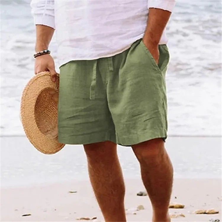 Men’s Cotton Linen Lightweight Gym Beach Shorts for Summer Casual Fit Pants