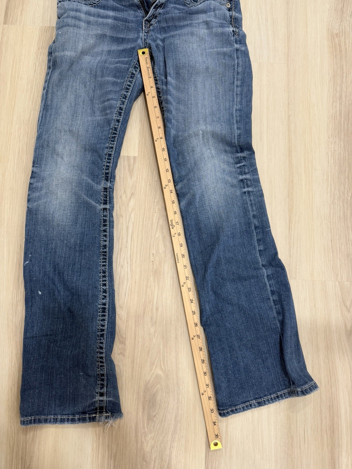 BKE Men’s Blue Denim Bootleg Jeans Cotton with tear in back