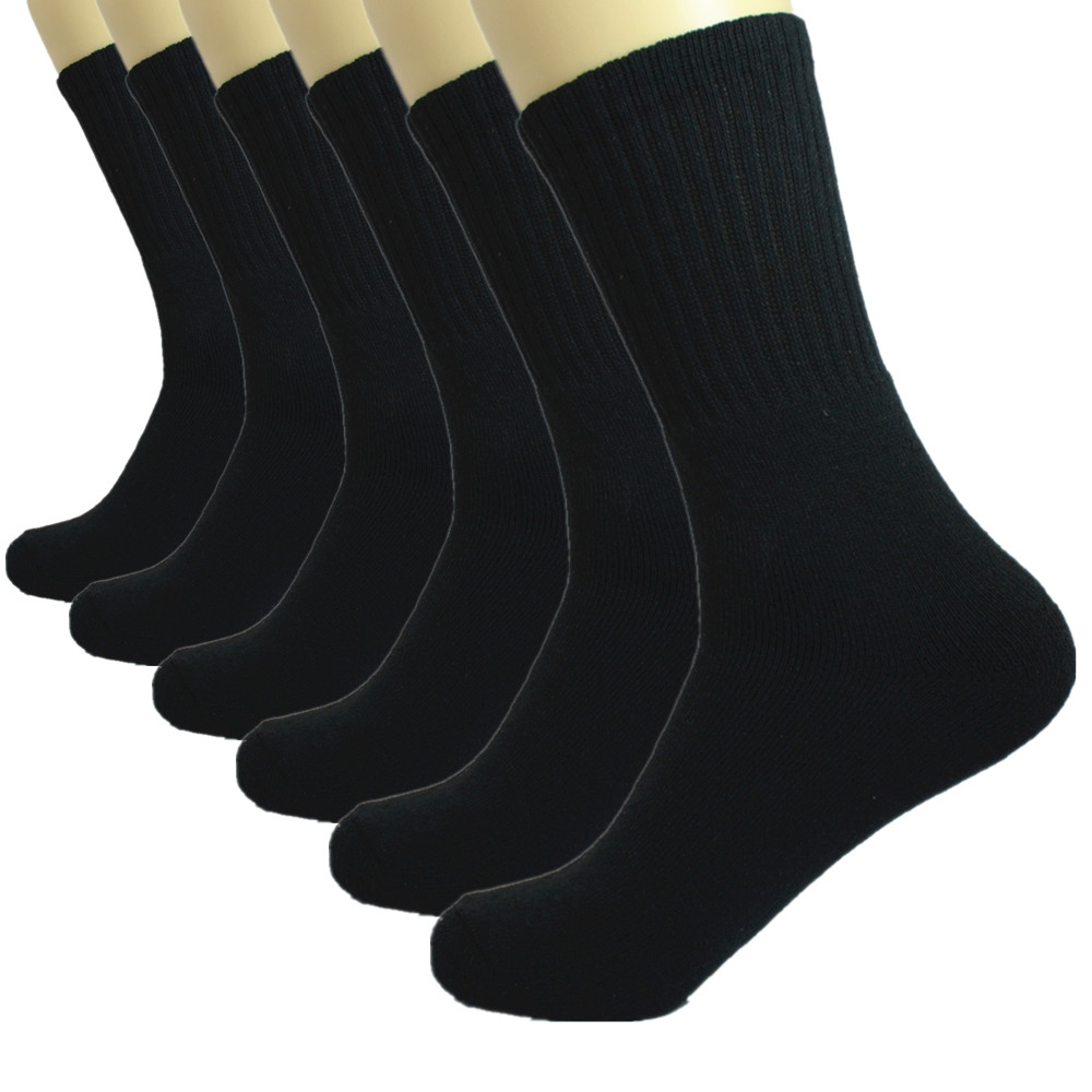 6 Pairs Mens Black Sports Athletic Work Crew Cotton Long Socks Size 9-11 10-13