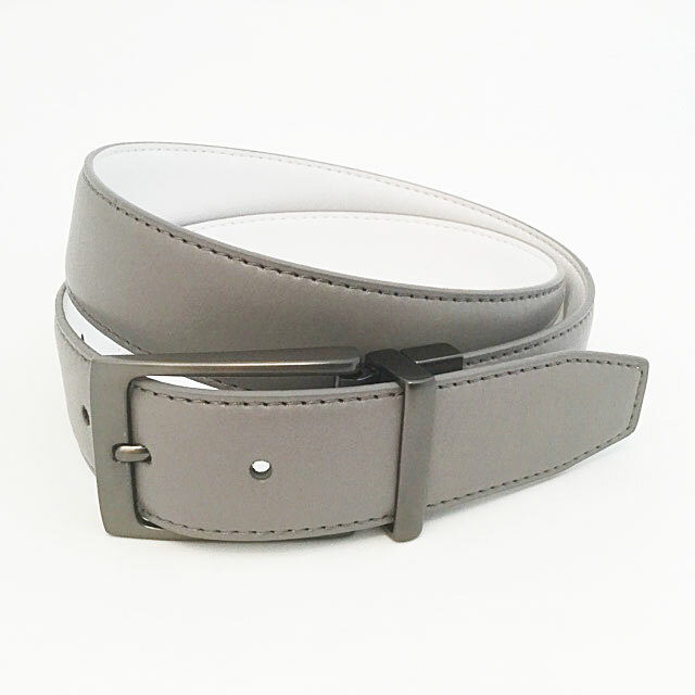 NIKE GOLF MEN’S LEATHER REVERSIBLE STITCH BELT SZ: 34 (FITS W32) GREY/WHITE 308