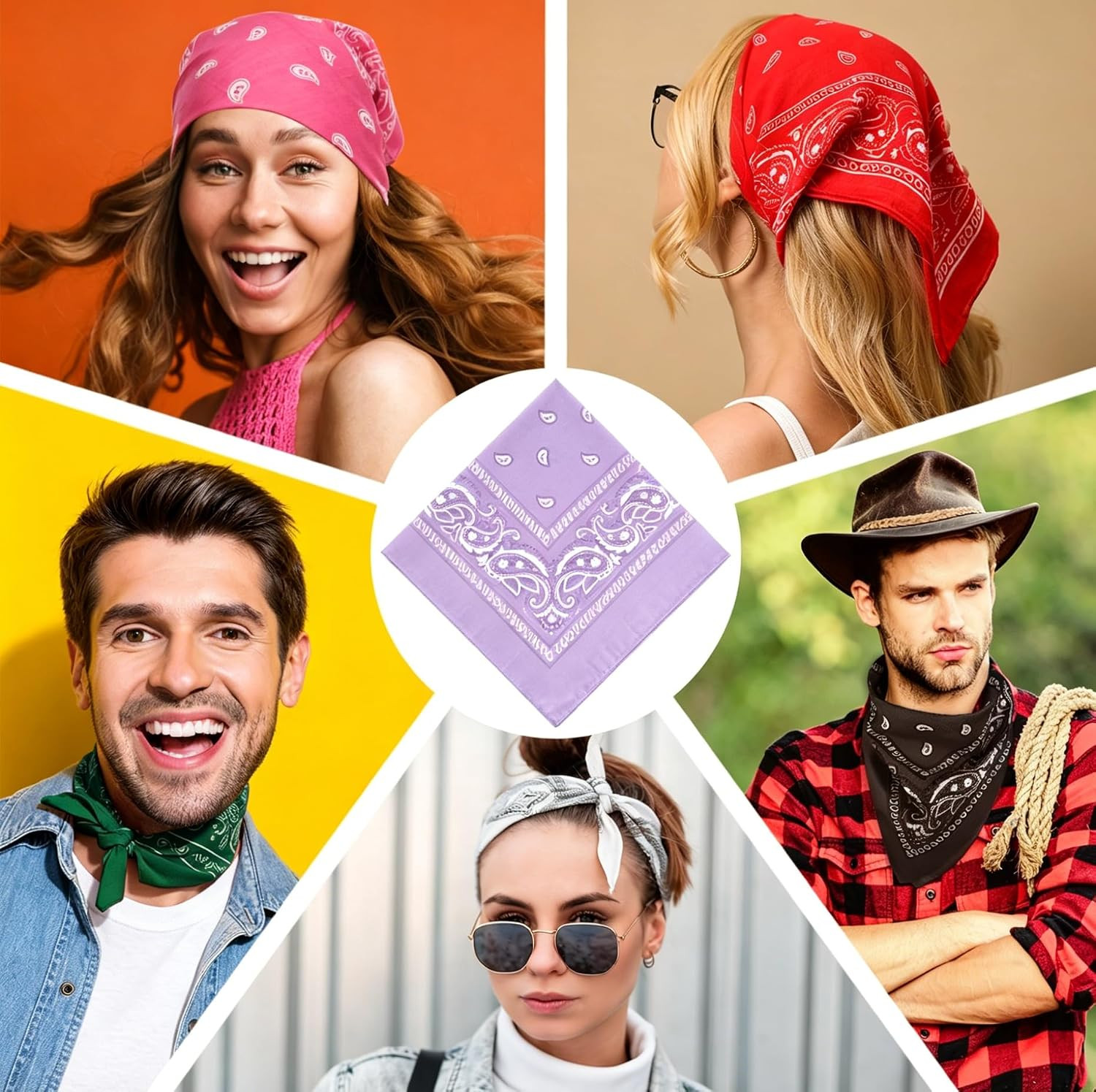 Bandanas Bulk Paisley Pattern for Women Men, Head Scarf Cowboy Bandana Neon Hand
