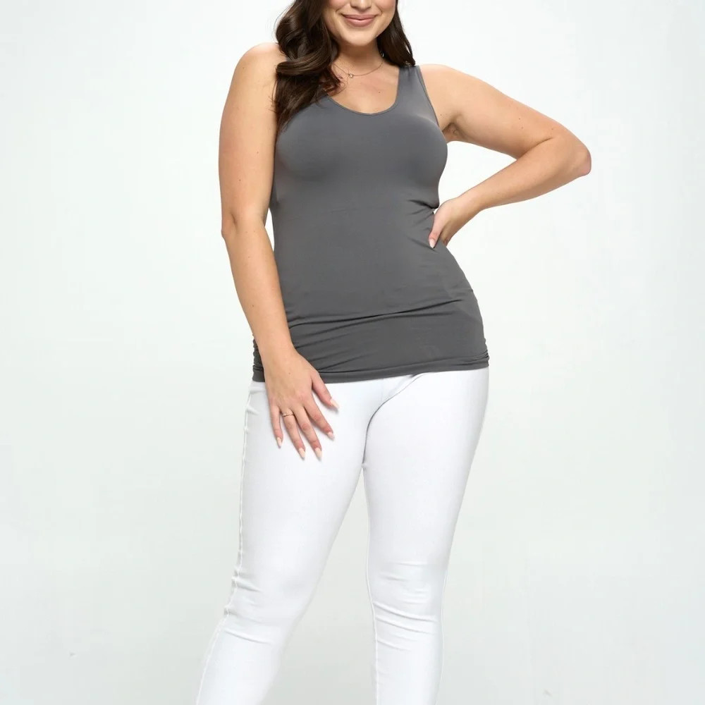 Plus Yelete Charcoal V or U Neckline Reversible Seamless Tank