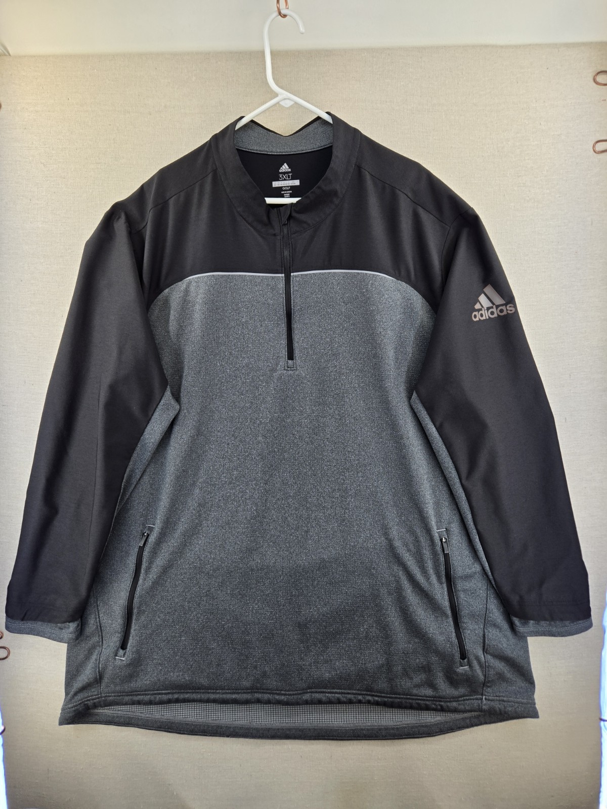 Adidas Mens 3XLT Golf Go-To Adapt 1/4 Zip Sweatshirt Black Gray Grid Check