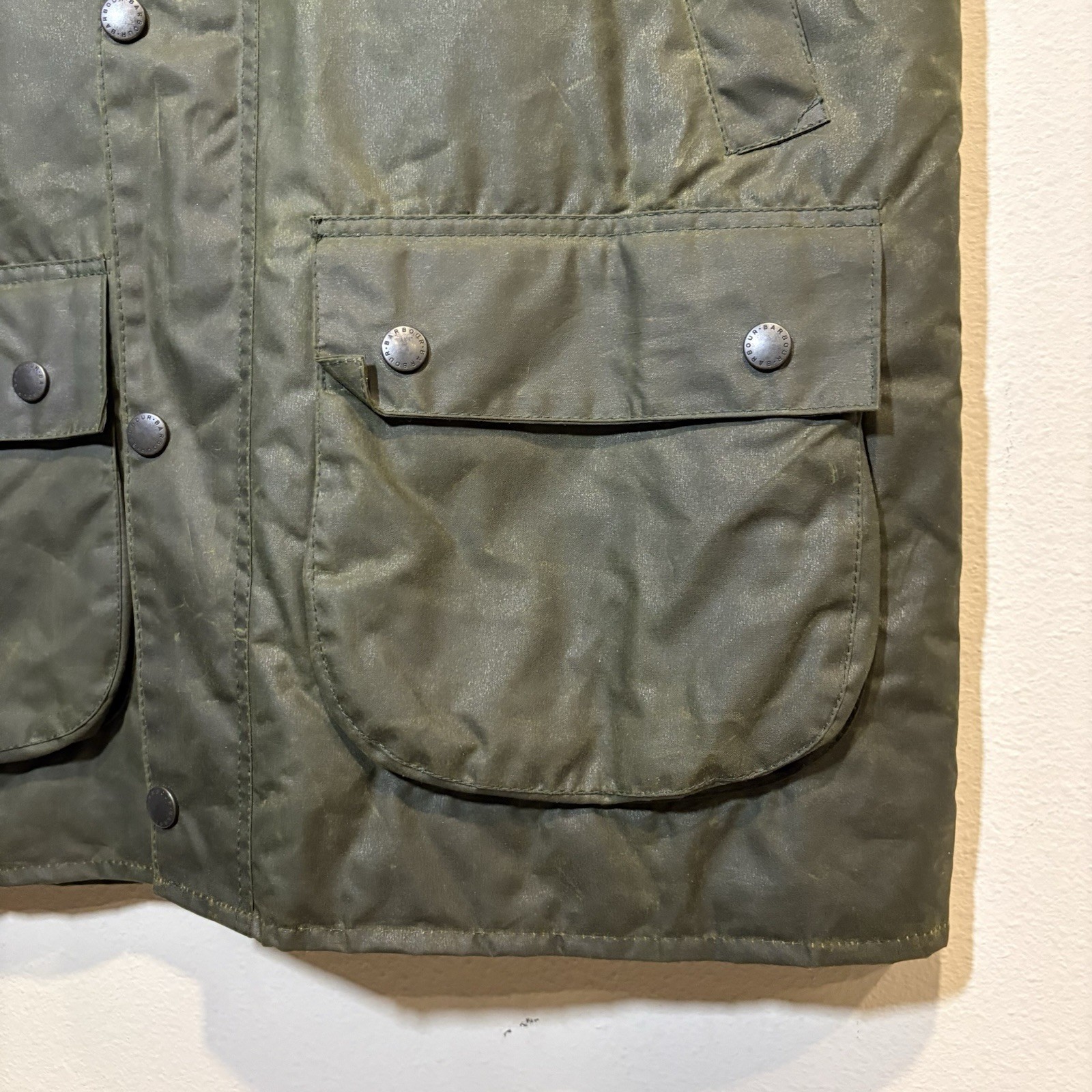 BARBOUR – A22O WESTMORLAND WAX COTTON VEST SAGE MADE IN UK Size XL Rare Zip Up