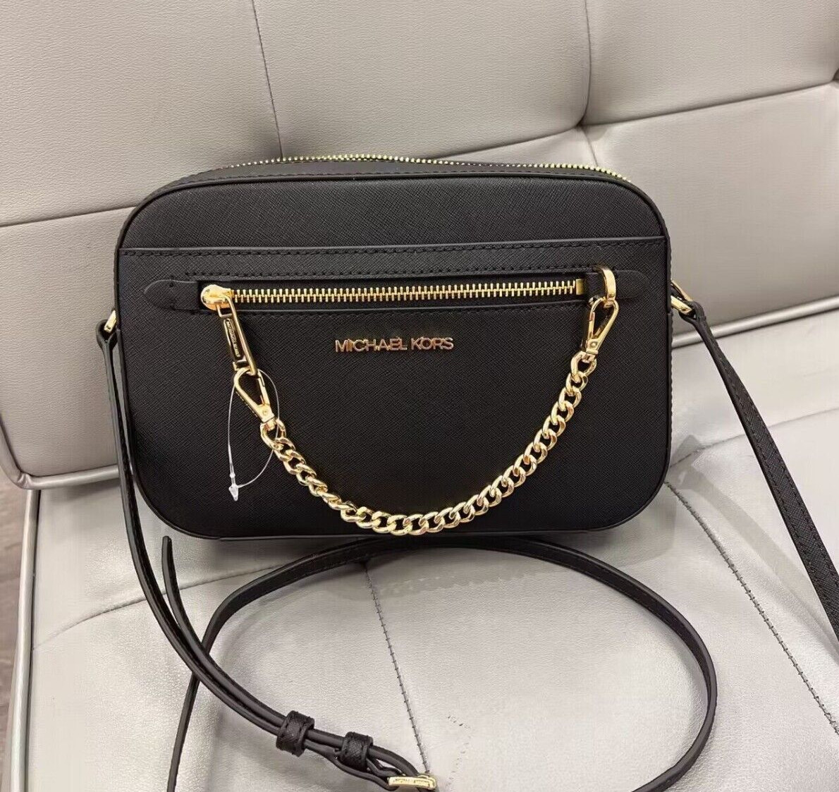 NWT Michael Kors MK JET SET Black Saffiano Chain Crossbody Bag Purse Messenger