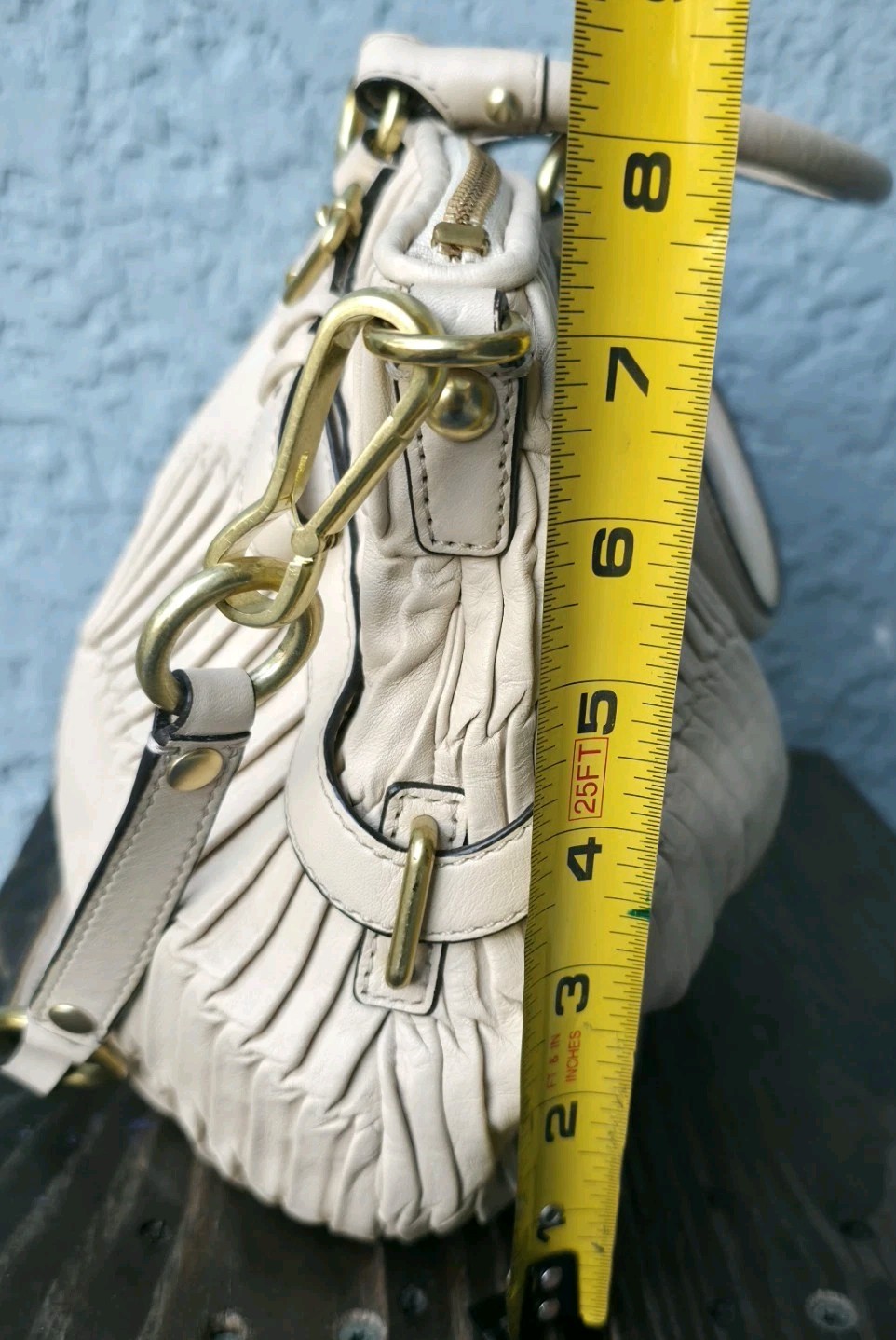 Coach Madison Sophia Gathered Leather Shoulder Bag Satchel Cream Parchment Beige