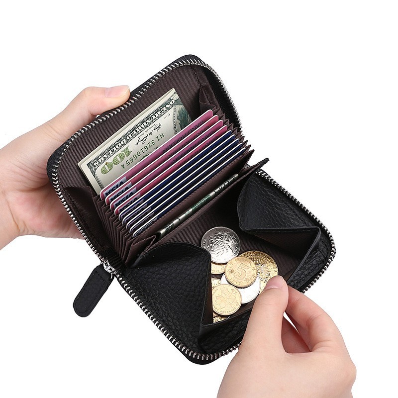 Accordion Style Leather Card Holder RFID Anti-Theft Card Case Coin Change Purse
