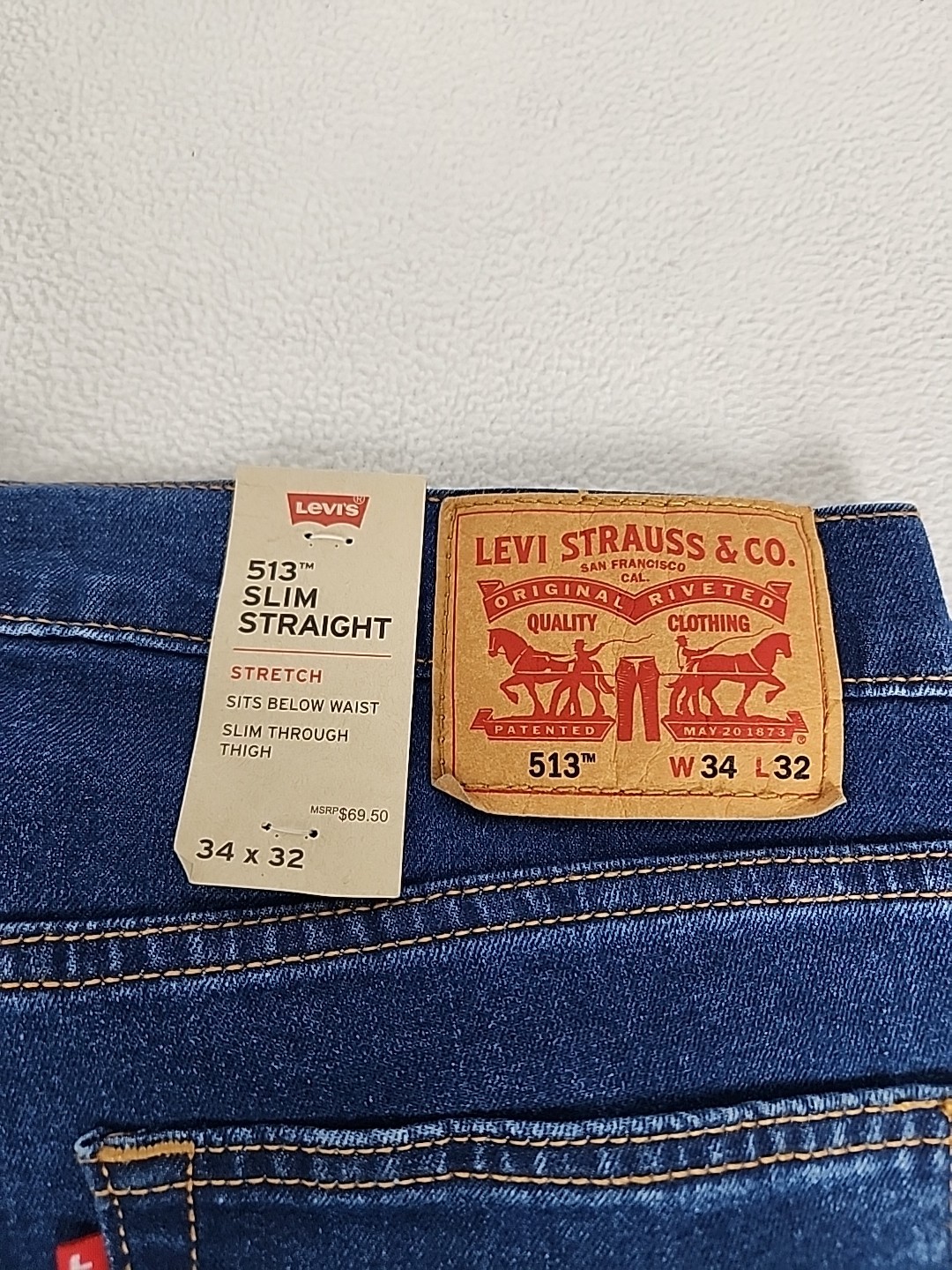 Levi’s 513 Slim Zip Fly Straight Leg Denim Jeans 34X32 Men’s Medium Blue Stretch