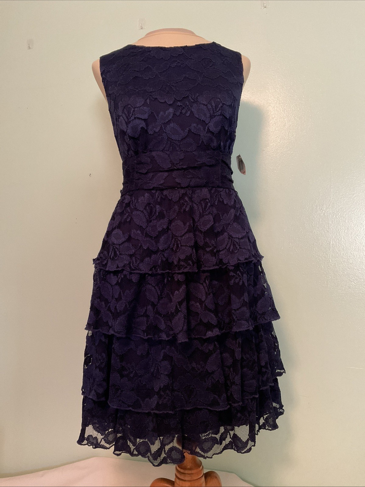 Connected Apparel Blue Lace Dress Sleeveless Tiered Sheath Womens Size 10 P NWT