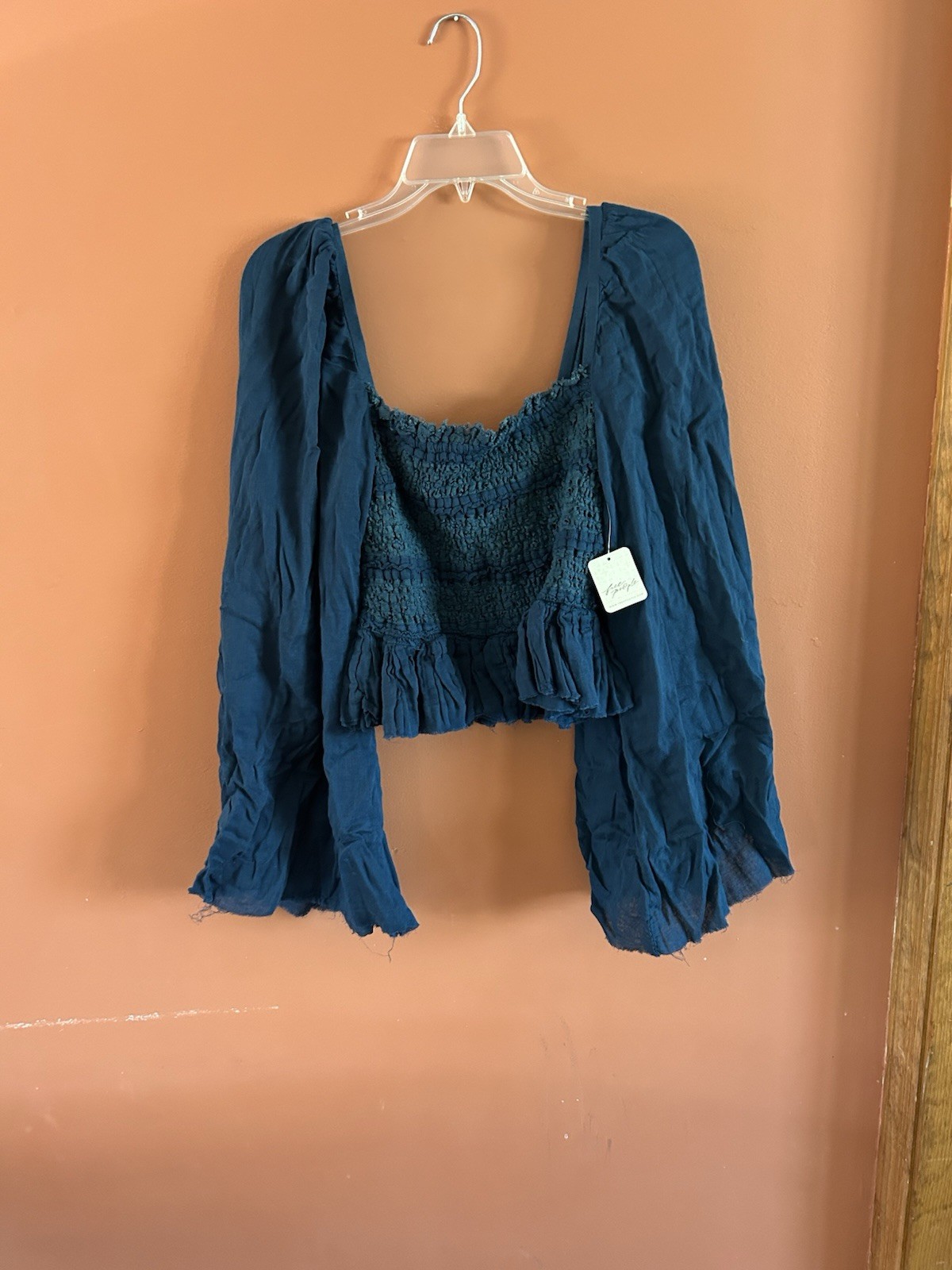 Free People One Smocked Rory Bell Sleeve Top Sz Large NWT