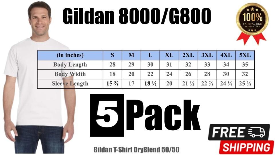 Gildan Mens 50/50 USA Cotton/Polyester Plain Short Sleeves T-Shirt G800/8000 5PK