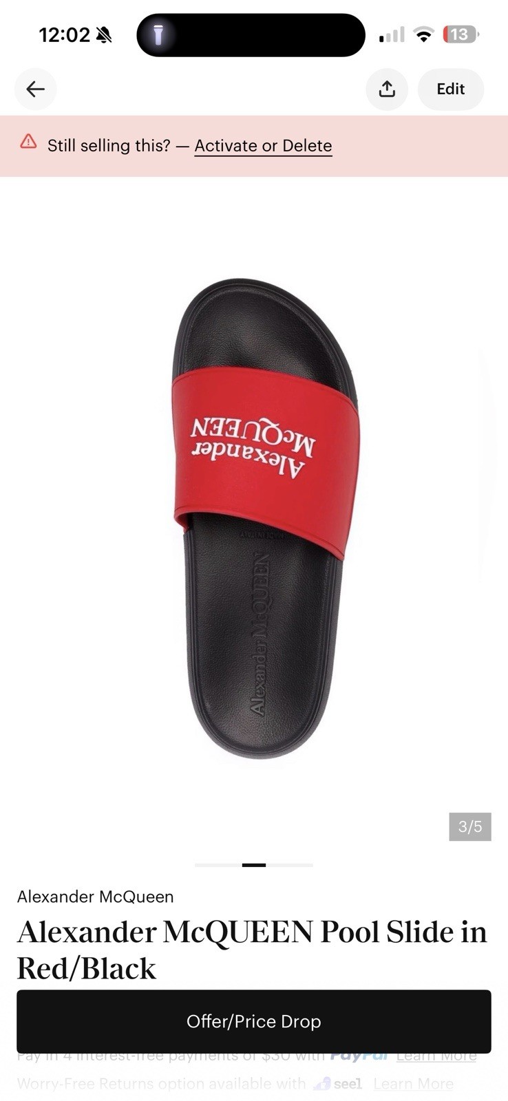 Alexander McQueen Men’s Logo Pool Rubber Slide Sandals Red Size 41 (8)