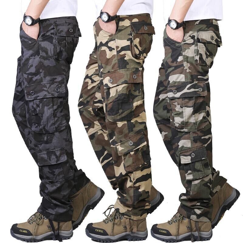 8 Pockets Men’s Cargo Pants Cotton Work Trousers Tactical Combat Outdoor Pants