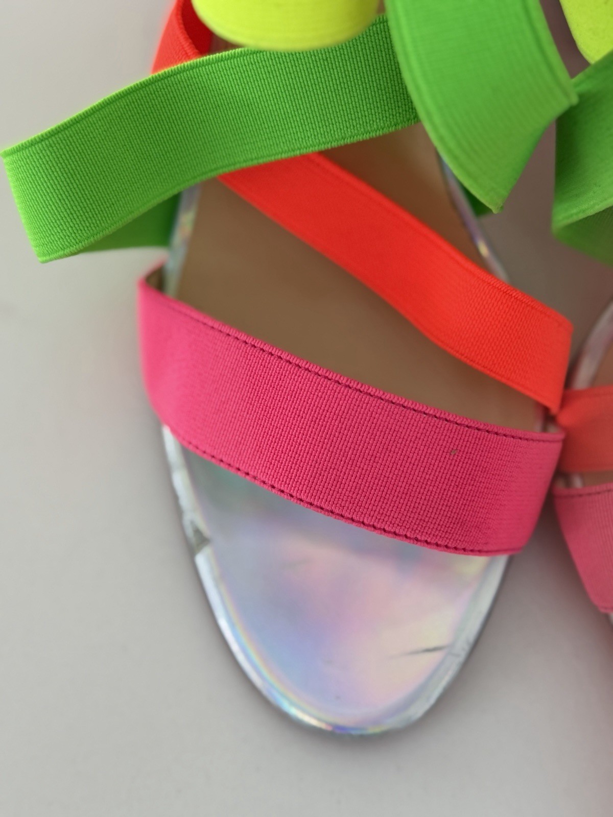 Christian Louboutin Neon Multicolor Striped Strappy Open Toe Block Heel Sandals