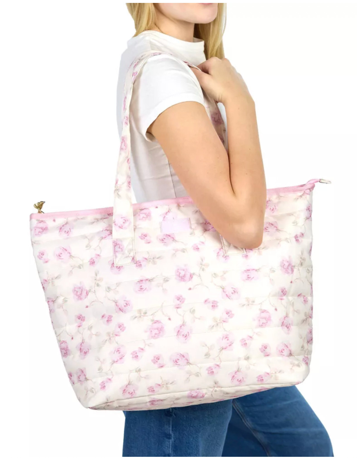 🎀 LoveShackFancy x Target – Yoobi Ribbon Rosa Quilted Tote Bag Sterling Dusk 🎀