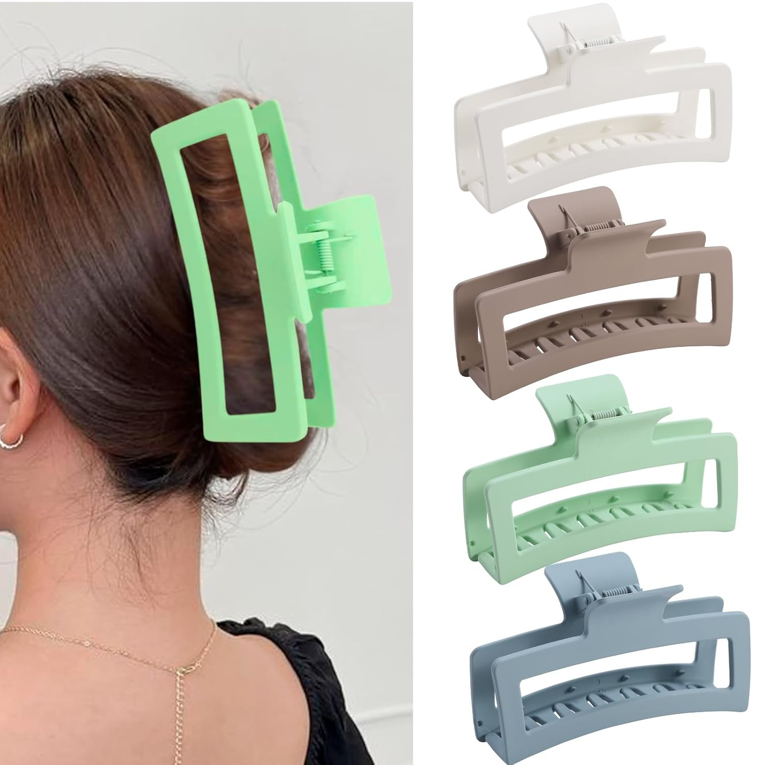 5 Inch Extra Large Claw Clips for Thick and Long Hair, 4 Pack XL Jumbo Matte Rec