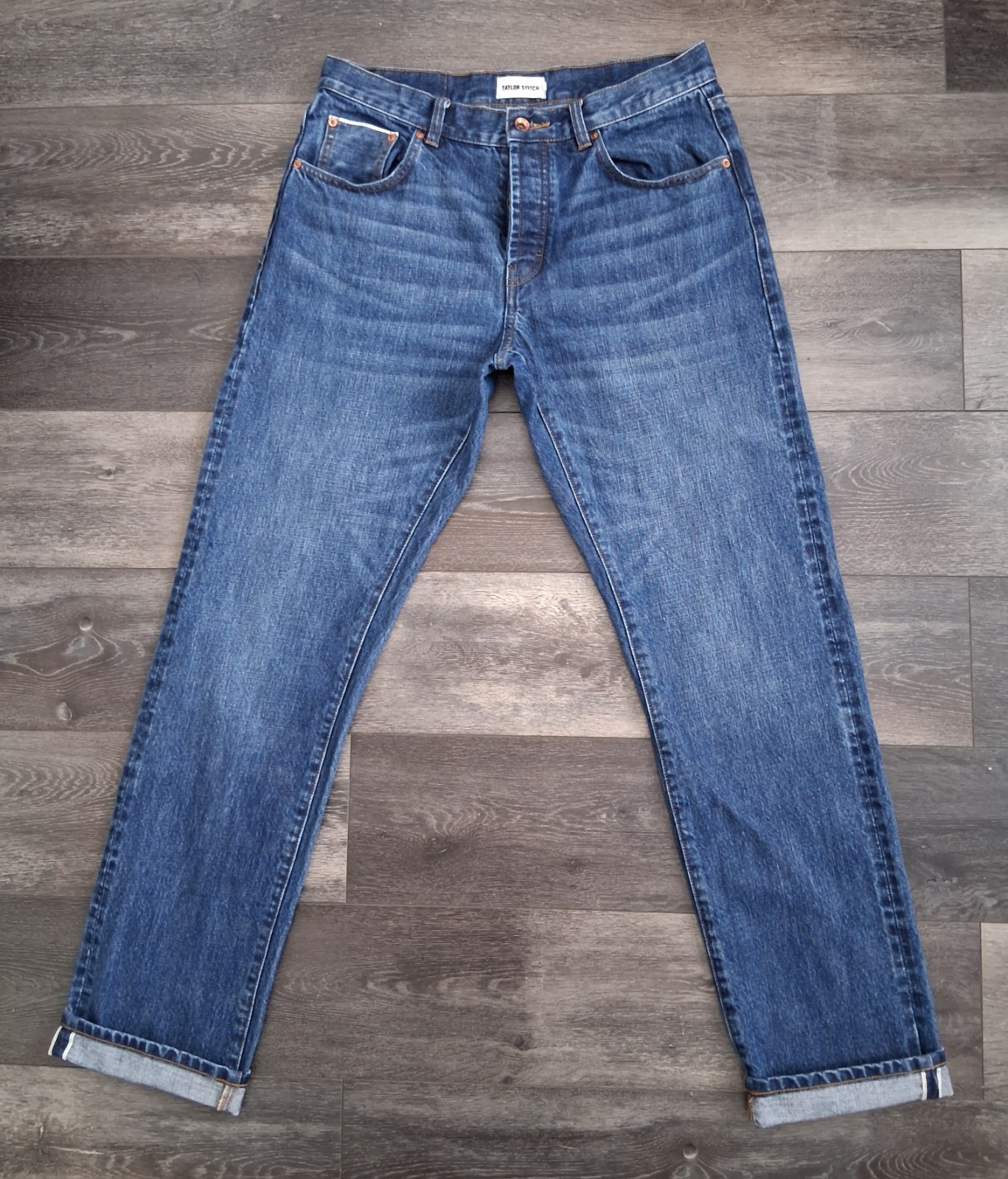 Taylor Stitch Democratic Selvedge Denim Blue Jeans Button Fly Mens Size 32×34