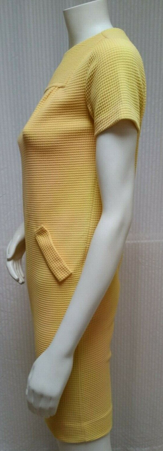 Vintage 1960s MARIE PHILLIPS ORIGINAL Yellow Double Knit Shift Dress – Size XS/S