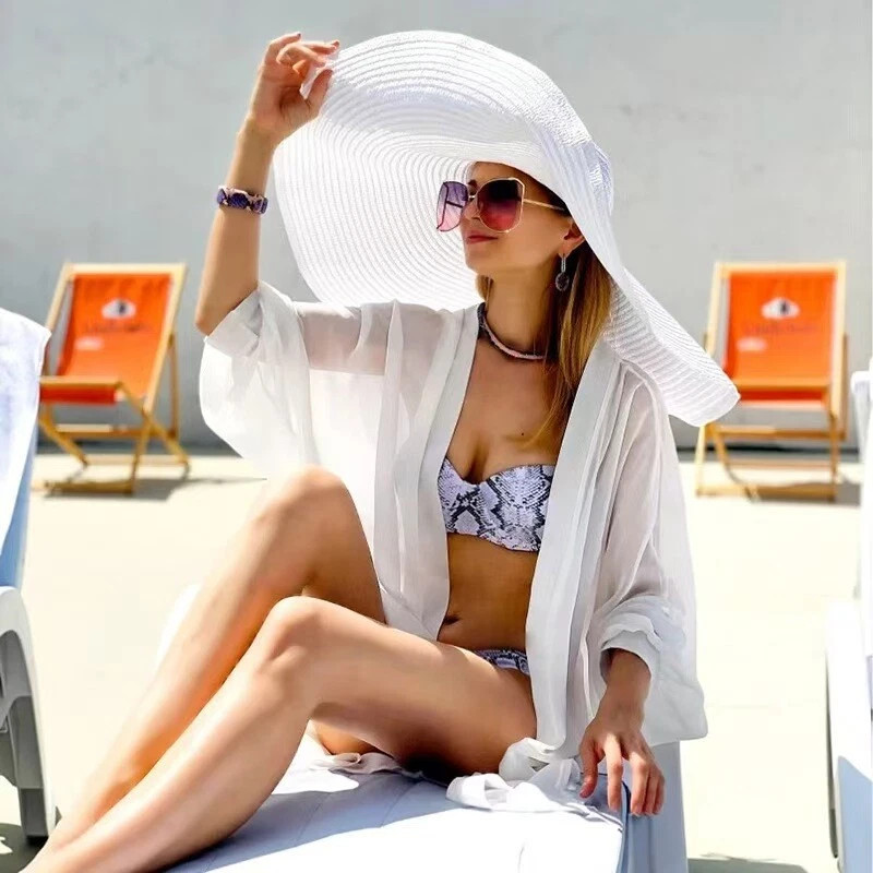 25CMBig hat brim Women’s Summer Floppy Folding Wide Brim Cap Sun Straw Beach Hat