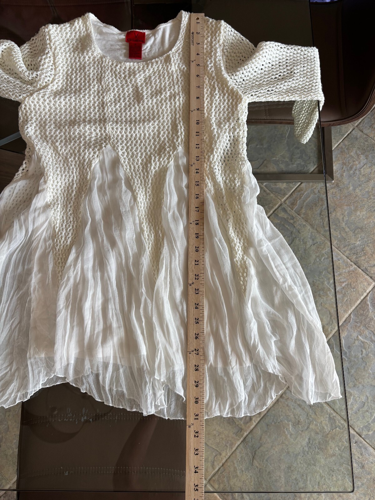 Cristina V White Crochet Open Knit Tunic – Fairycore Layering Dress Medium