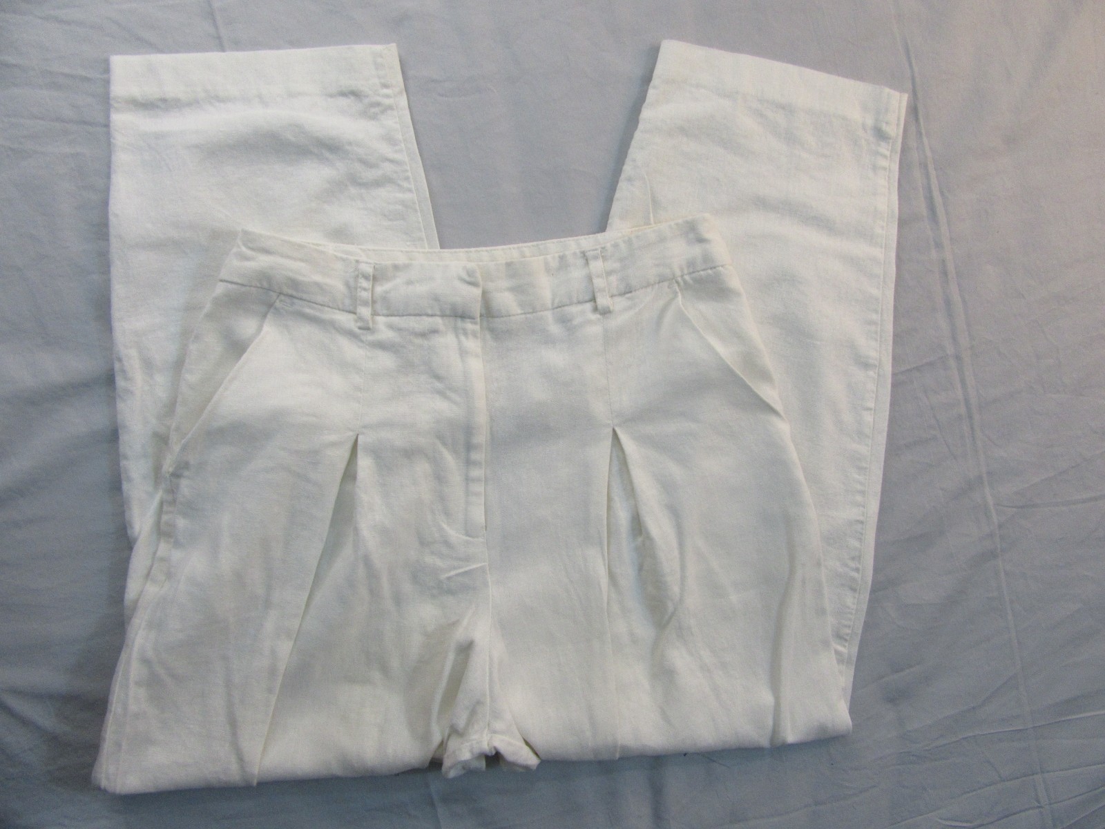 Netmeg – Size 8 Reg – Ivory Linen Blend Wide Leg Crop Trousers W28 L24