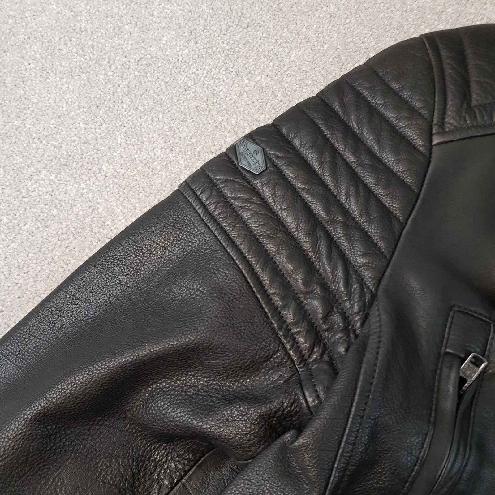 Superdry Jacket XL Black Leather Endurance Circuit Racer Motorcycle Cafe FITTED