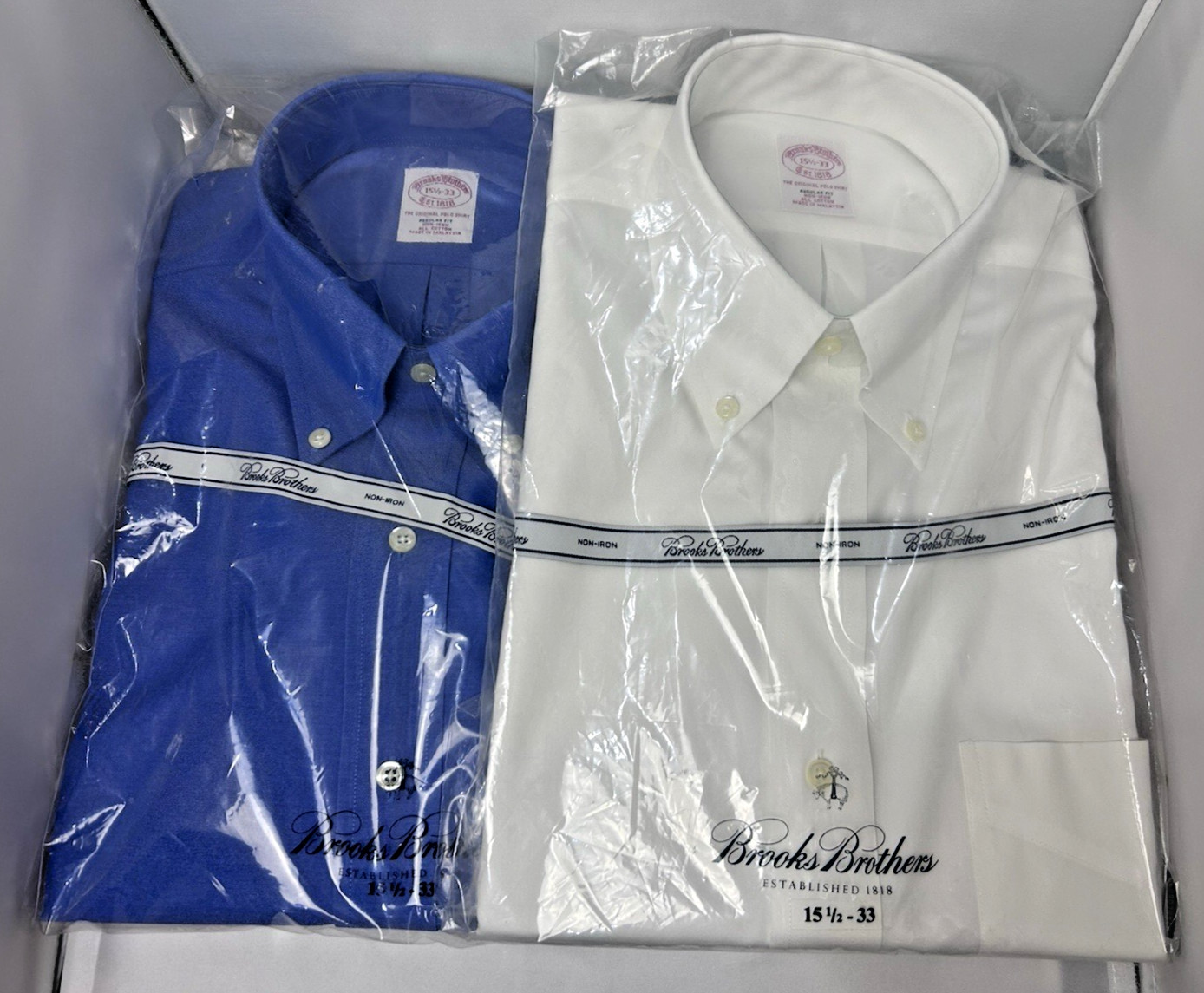 2 New W Tags Brooks Brothers The original Polo Dress Shirts Regular Fit 15.5 x33