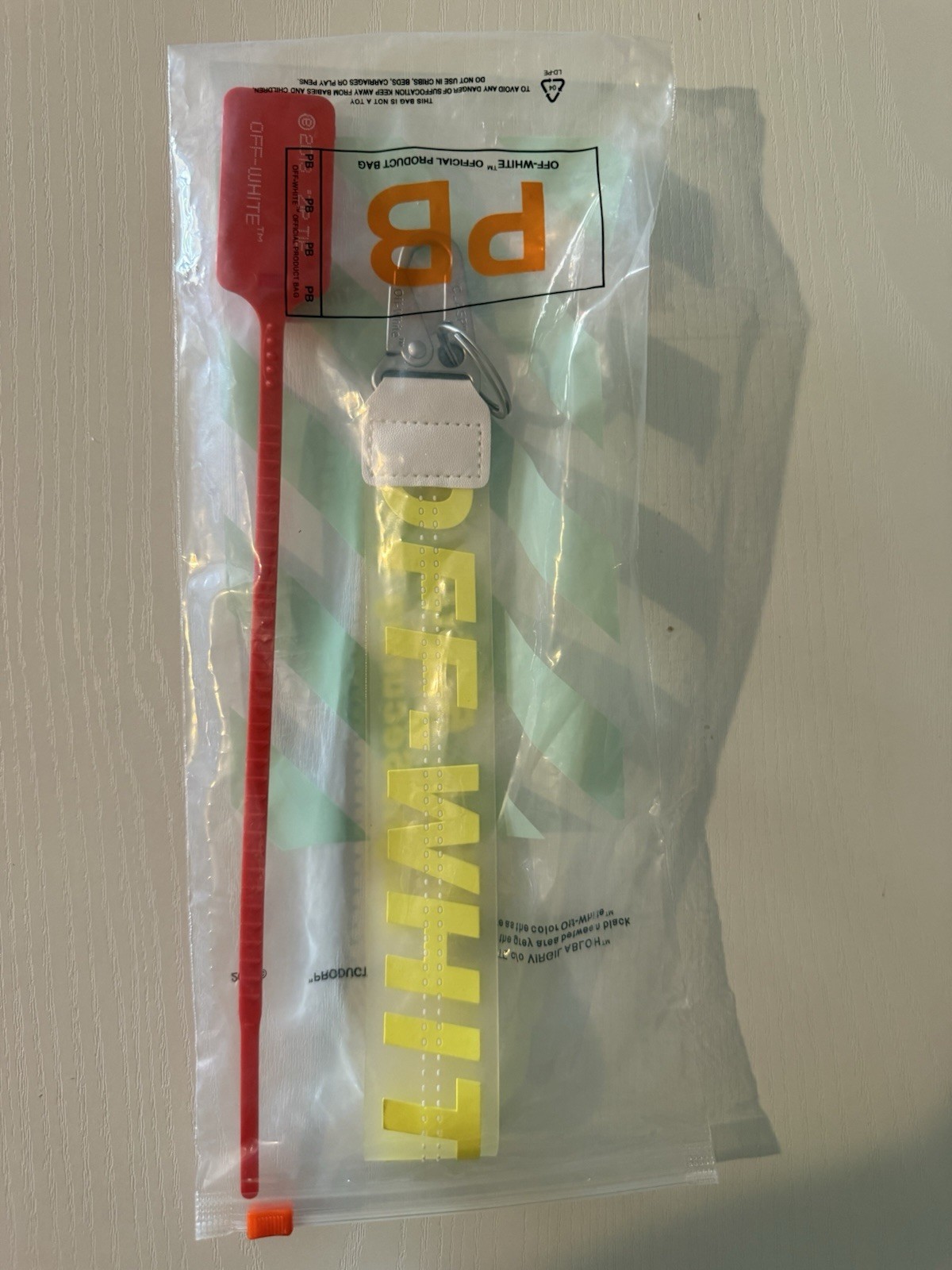 Off-White Yellow Logo Strap Key Chain Detachable Metal Clip Plastic/Metal