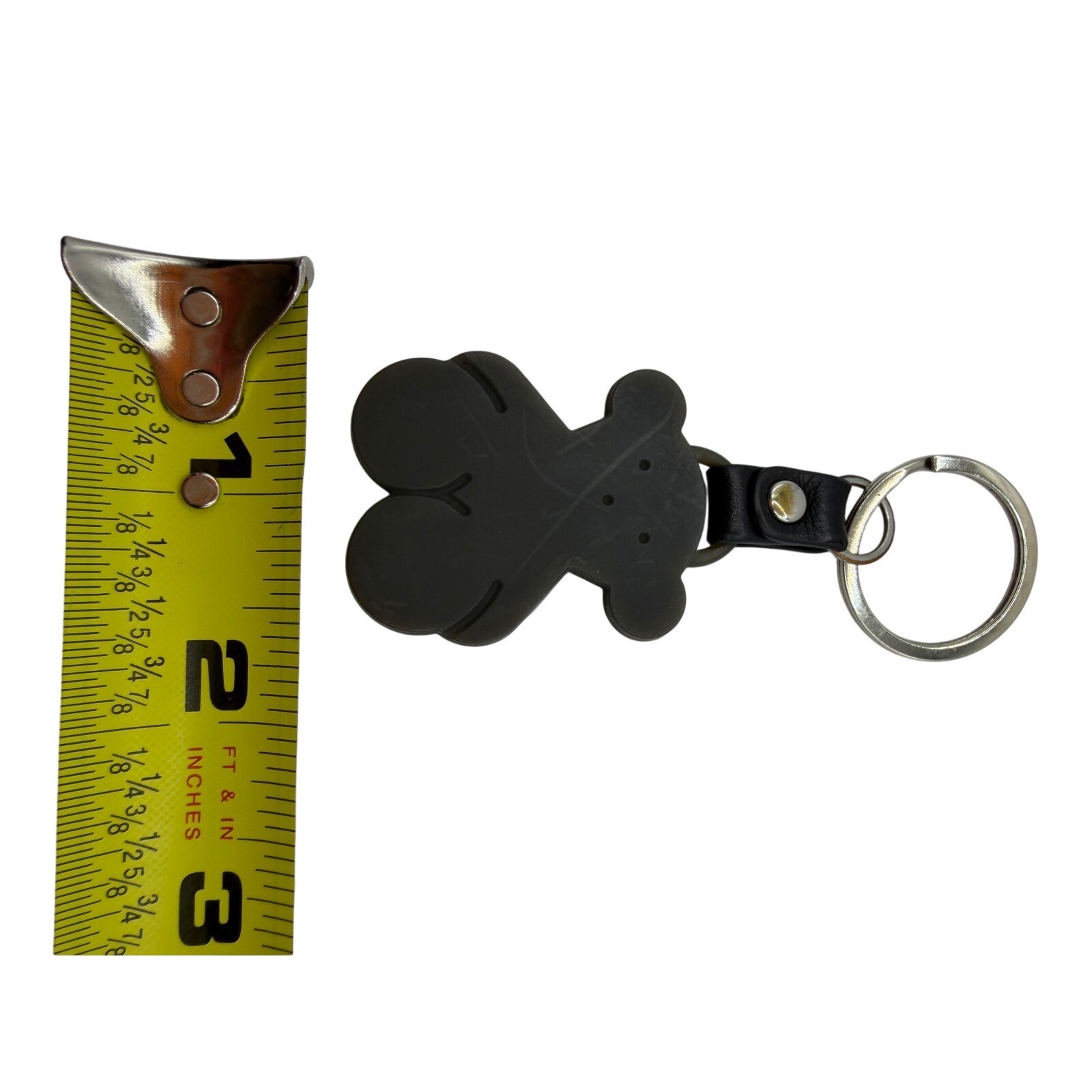 Tous Bear Black Purse Charm Matte Rubber Leather Strap Silver Tone Ring