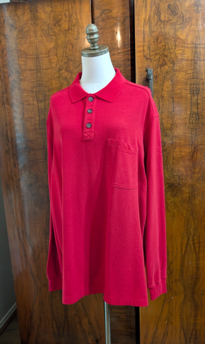 Duluth Trading Men’s Size XL Red Polo Long Sleeve Front Pocket 3-Button Placket