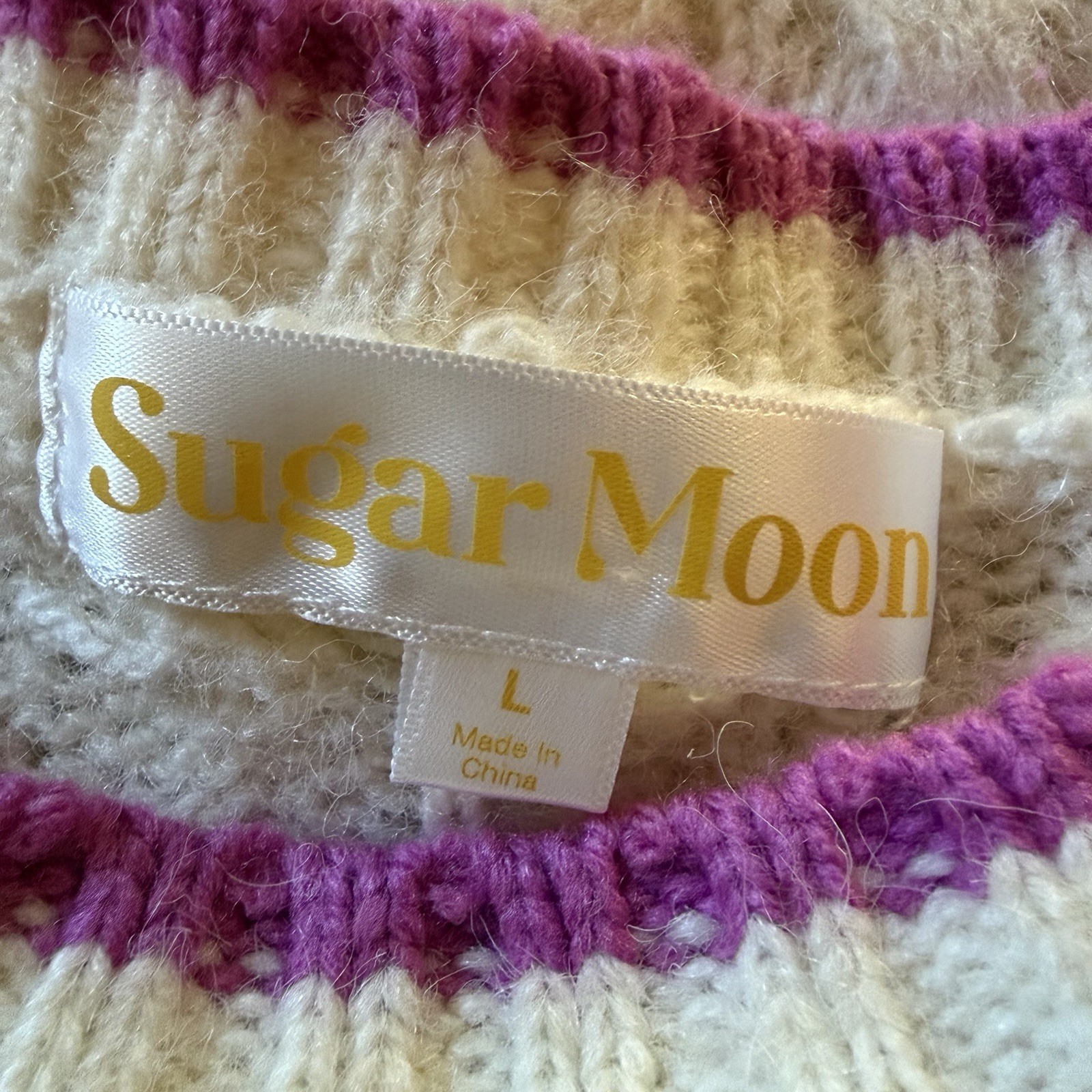 Sugar Moon Cable Knit Sweater L Ivory Pink Fair Isle Cozy Grandma Cottagecore