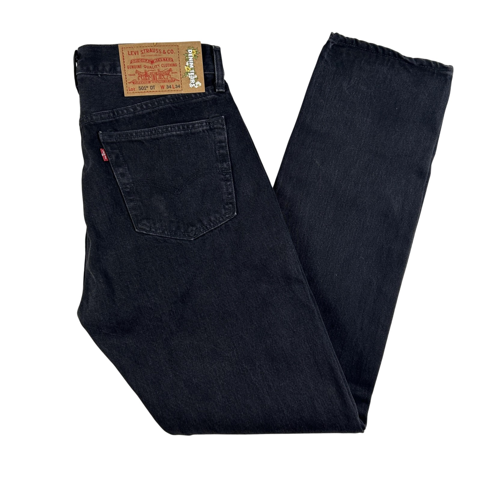 Levis 501 DT Jeans Mens 34×34 Black Big E Straight Button Fly Denim Tears